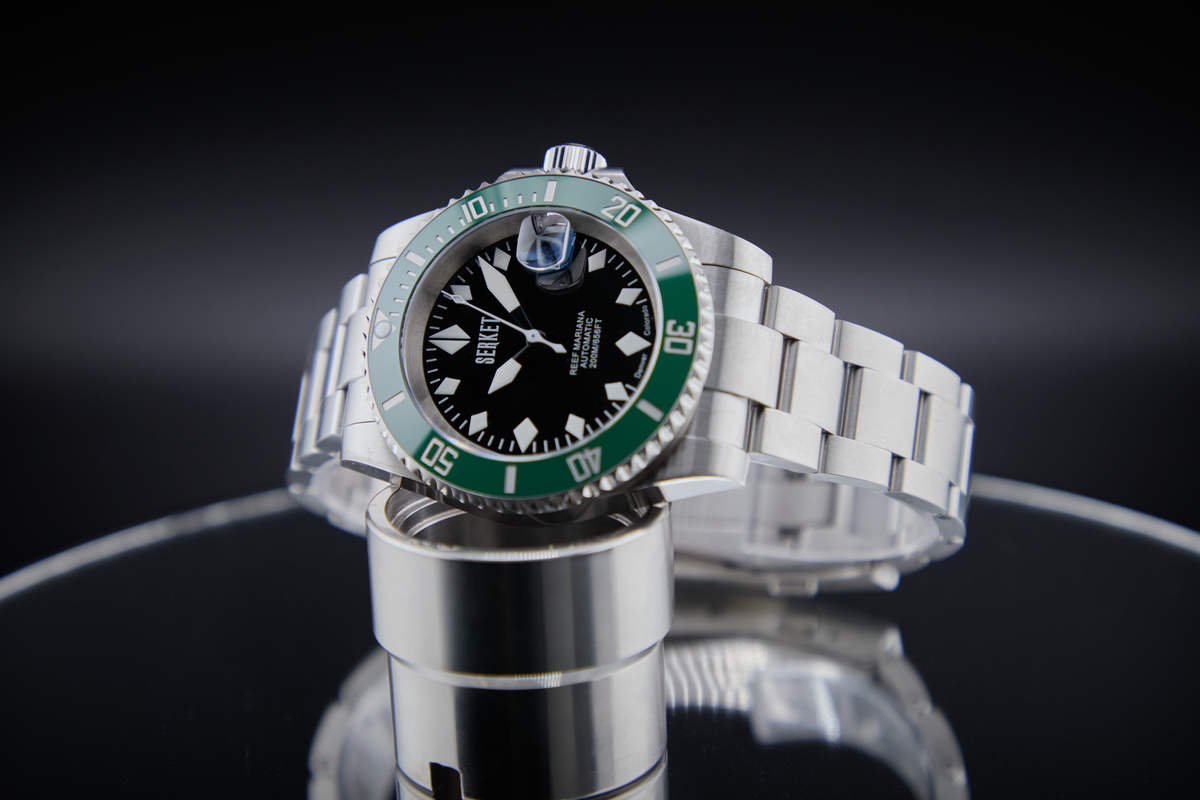 Shop Reef Mariana Diver Black Dial Green Bezel | Serket Watch Company Shop Reef Mariana Diver Black Dial Green Bezel | Serket Watch Company