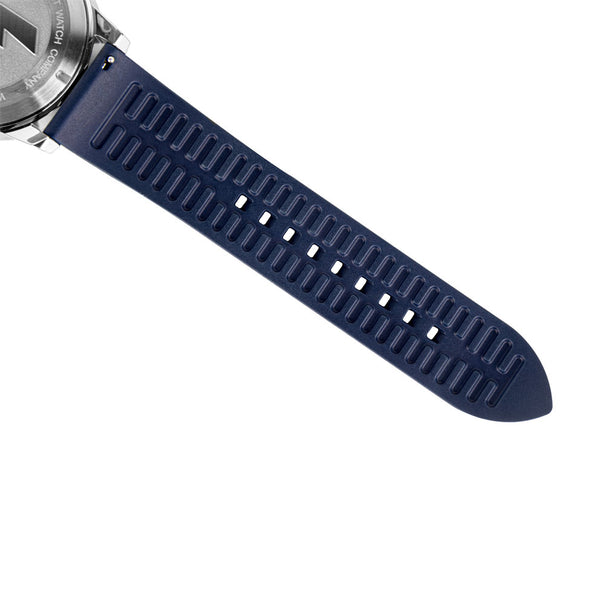 Underside of strap of SERKET WRAITH stainless steel automatic watch in steel white/cobalt