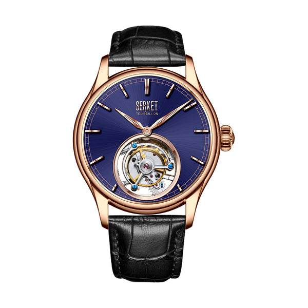 TOURBILLON - Stainless Steel Rose Gold PVD Case Blue Dial 42MM
