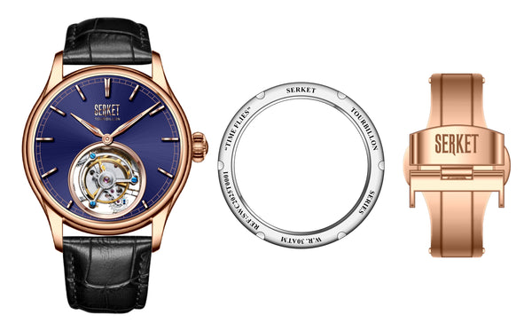 TOURBILLON - Stainless Steel Rose Gold PVD Case Blue Dial 42MM