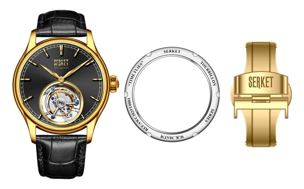 TOURBILLON - Stainless Steel Yellow Gold PVD Case Black Dial 42MM