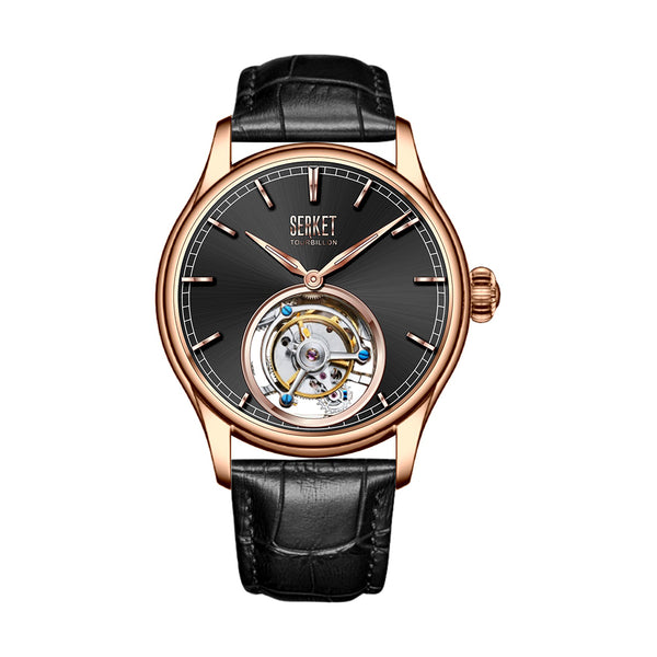 TOURBILLON - Stainless Steel Rose Gold PVD Case Black Dial 42MM
