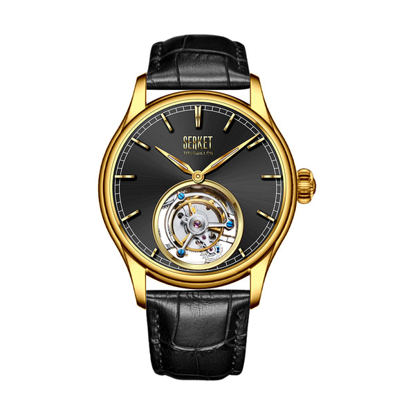 TOURBILLON - Stainless Steel Yellow Gold PVD Case Black Dial 42MM