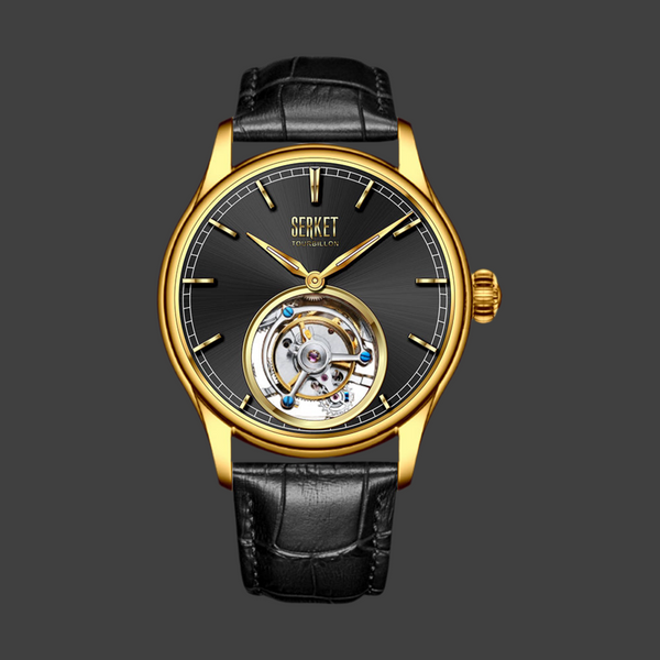 TOURBILLON - Stainless Steel Yellow Gold PVD Case Black Dial 42MM
