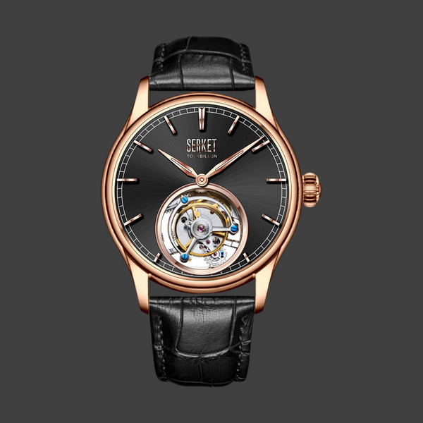 TOURBILLON - Stainless Steel Rose Gold PVD Case Black Dial 42MM
