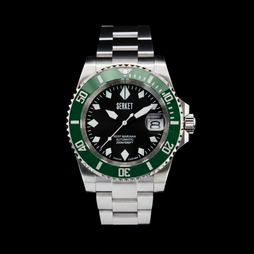 リケルメページ Shop Reef Mariana Diver Black Dial Green Bezel | Serket Watch Company