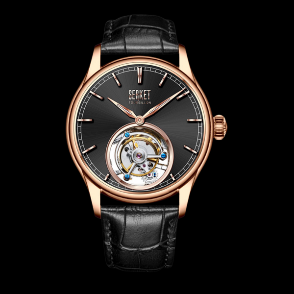 TOURBILLON - Stainless Steel Rose Gold PVD Case Black Dial 42MM