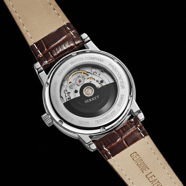 Serket Watch Brown Strap - Matte Black Background