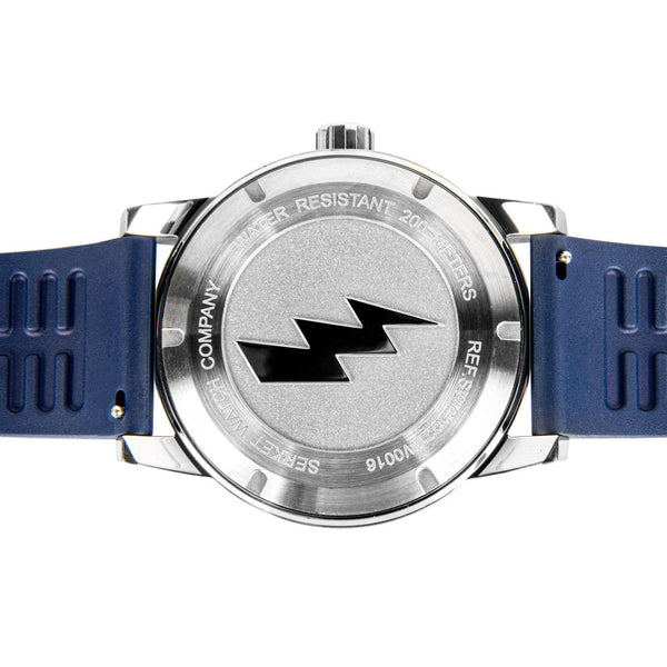 Back the dial on the SERKET WRAITH stainless steel automatic watch in steel white/cobalt